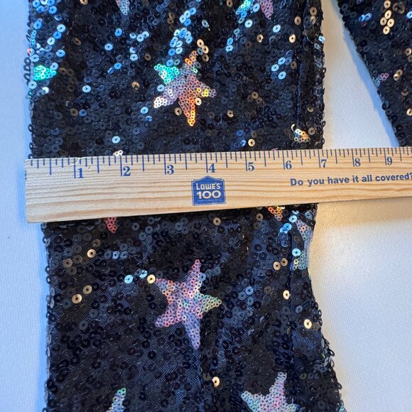 Shein Sequin Star Print Flared Pant Small Black Silver Rave Festival Maximalist - Picture 12 of 14